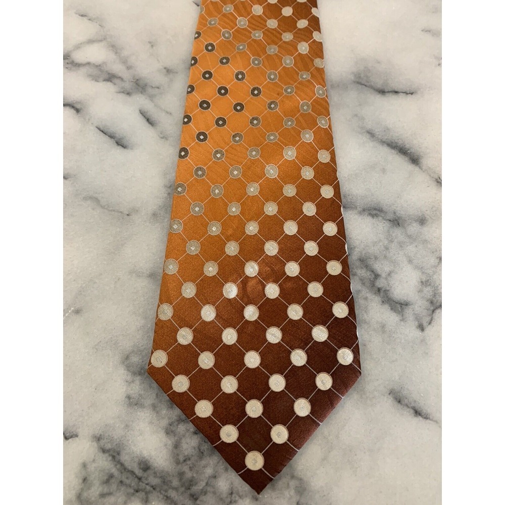 Covington 100% Silk Orange Geometric Brocade Handmade Stain Resistant Tie